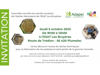 [ESAT PLUMELEC] Portes ouvertes de l’atelier Menuiserie : le 5 octobre !